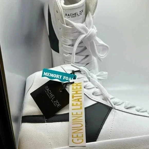 RACHEL ZOE BRAND NEW WITH TAGS HIGH TOPS WHITE LEATHER WITH BLACK ACCENT - Picture 3 of 6
